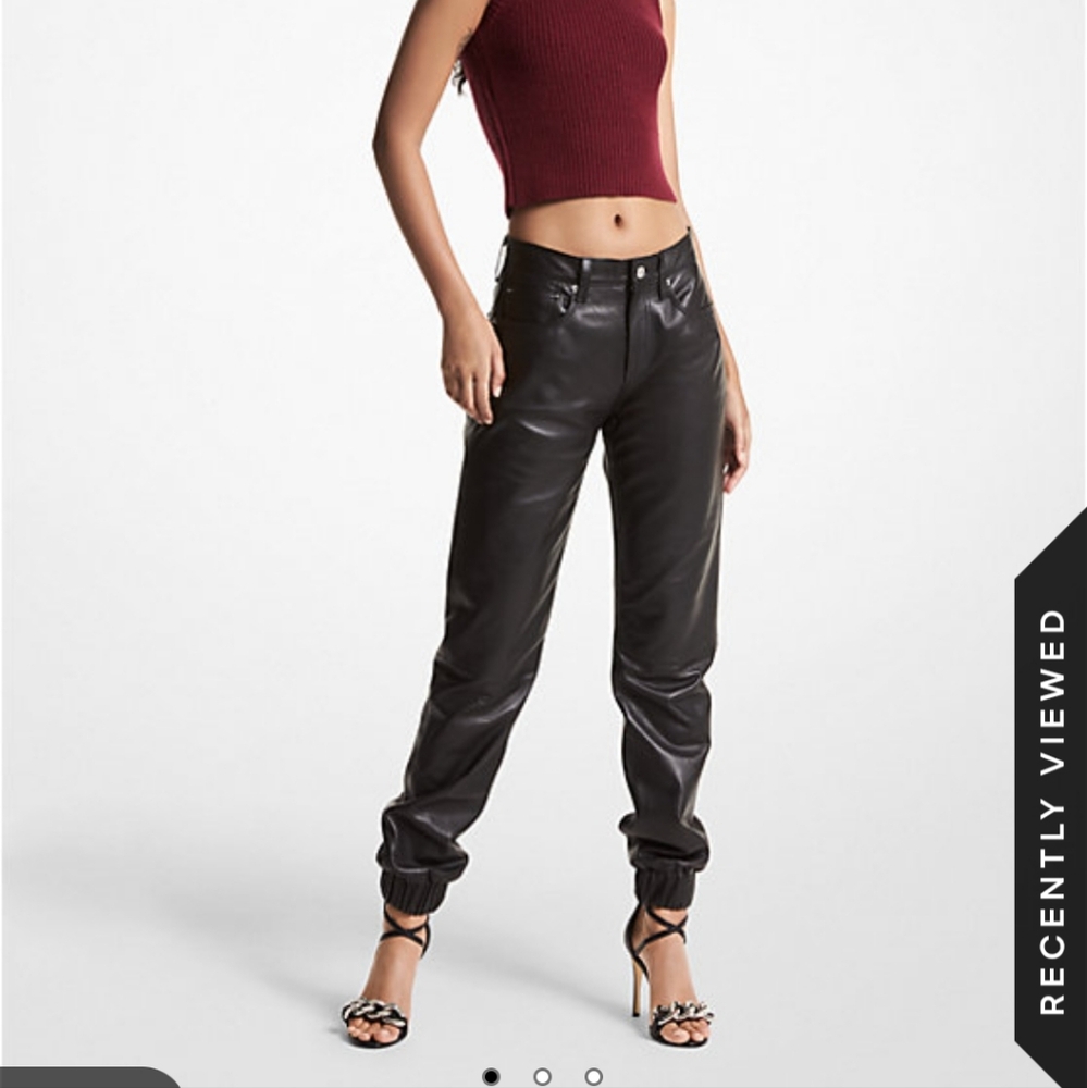 NWT Michael Kors Women's Black REAL Leather Joggers Size 2